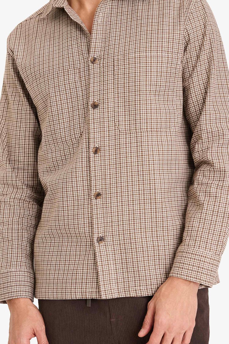 DeFacto Brown Man Flannel Patterned Shirt Casual - Image 3